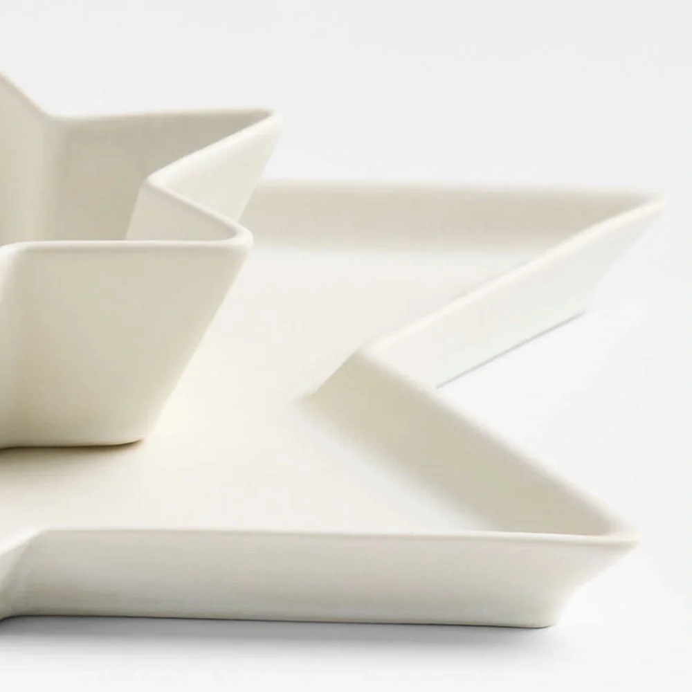 New! Crate&Barrel Cream Star-Shaped Serving Platter Set